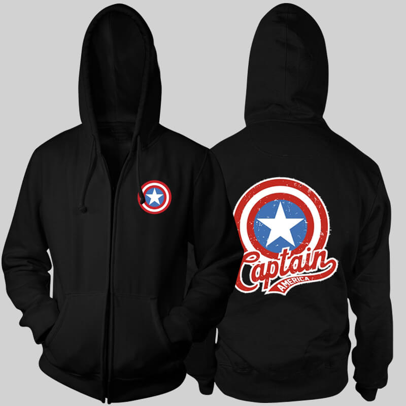 metálico Descolorar La Iglesia Marvel Capitán América negro con capucha cremallera sudaderas para hombres  | Wishining
