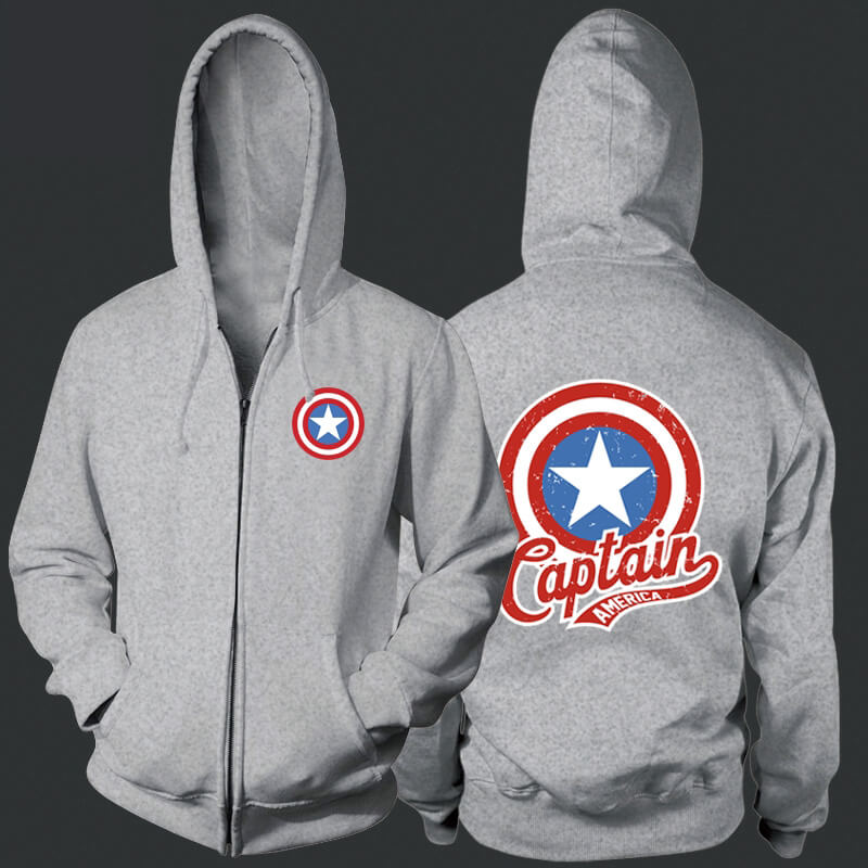 Marvel Captain America Hoodie Black Zip Up Sweatshirts For
