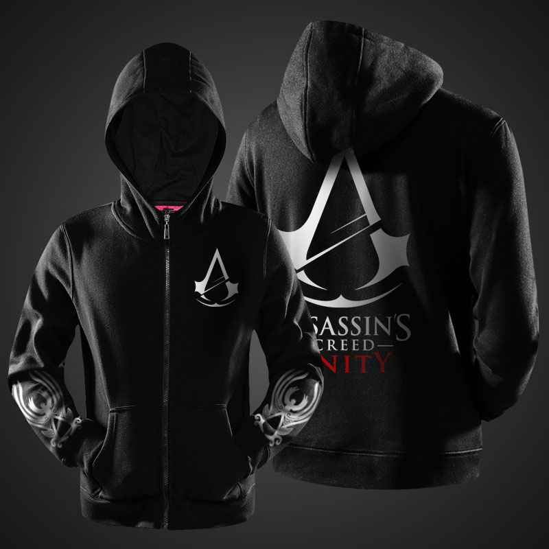 Assassin's Creed Hoodies Mens Black Zip Up Sweatshirts | Wishining