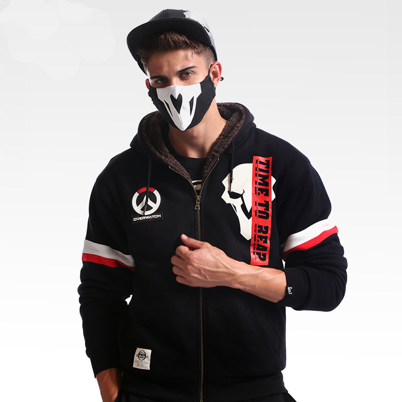 Winter Overwatch Reaper Hoodies Zip Black Sweatshirt For Mens | Wishining