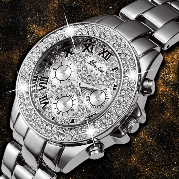 Montre de luxe pour dames iced out watch avec mouvement à quartz