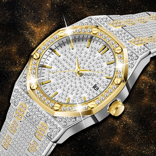 Luxury Woman Watch Fashion Ice Out Diamond Bussiness Ladies Montre-bracelet En acier inoxydable Fermoir Tendances