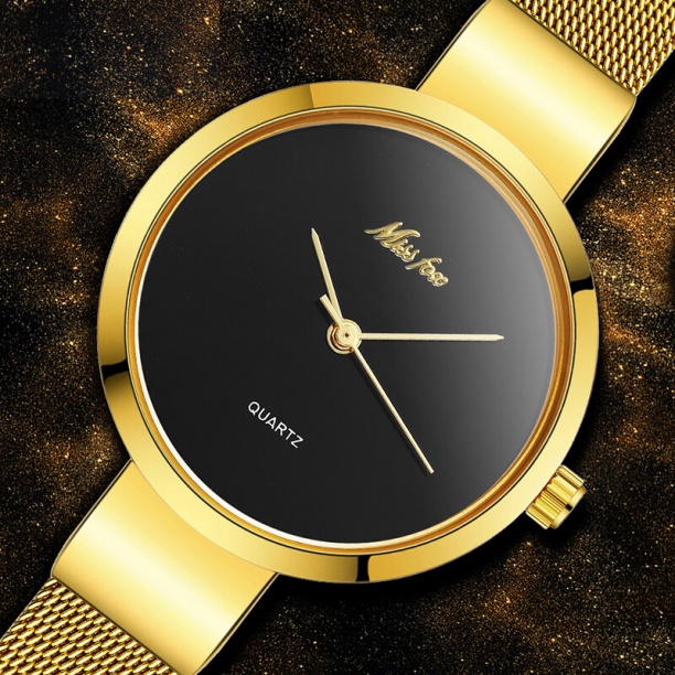 Women Quartz Watch Luxury Mini Thin Gold Black Female Watches