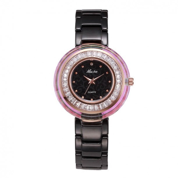 ly Watch Femmes Logo Femmes Cristal Montres Feu Et Eau Résistant Céramique Quartz Montre