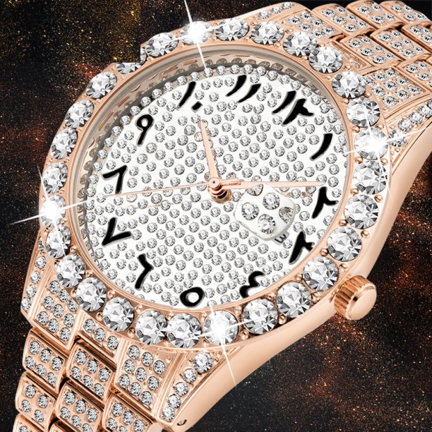 Chiffres Arabes Diamant Montre Hommes Rose Or Montre 3Atm Japon Movt FF Unique Homme Montre-Bracelet