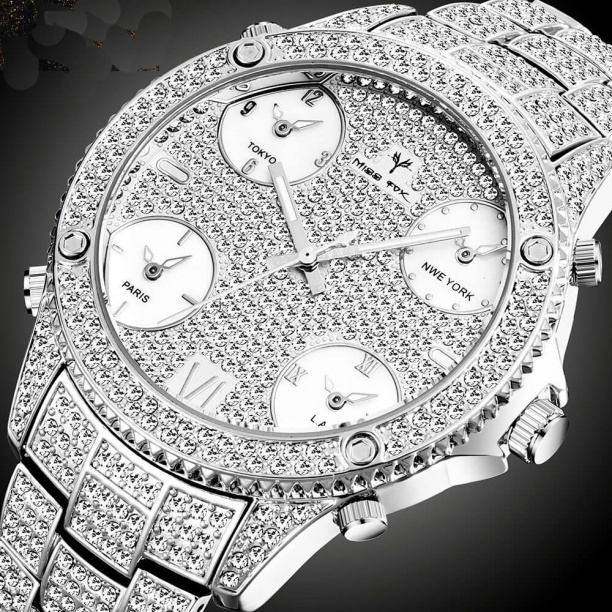 51MM Büyük Kadran 5 Saat Dilimi Erkek Saatler Quartz İzle Icd Business Iced Out İzle