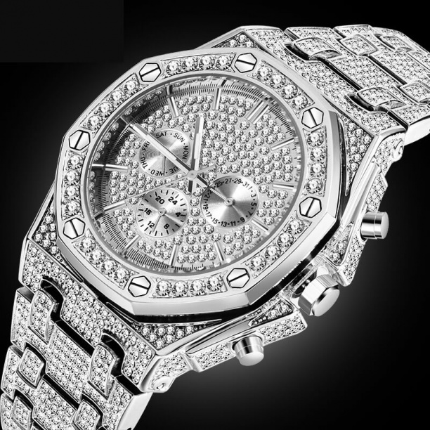 Classic Waterproof Silver Bling Watch Stainless Steel Bracelet Wristwatch