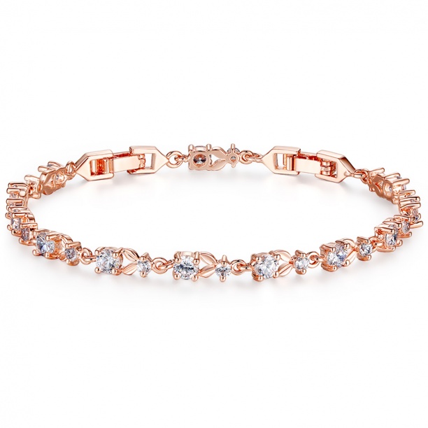 Luxury 18K Rose Gold Plated Chain Bracelet for Women Ladies Shining AAA Cubic Zircon Crystal Jewelry Wedding