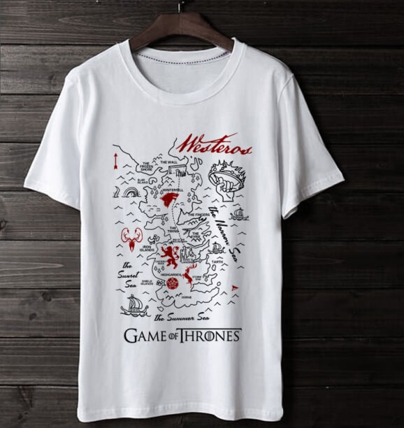 Thrones Oyunu Haritası Tshirt Men white Tee