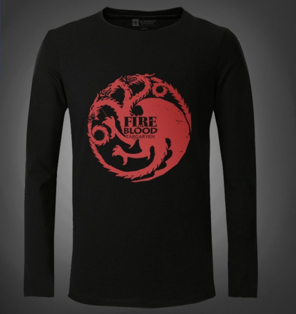 Thrones Oyunu Fire blood Targaryen T-Shirt Erkek Siyahı Tee Shirt