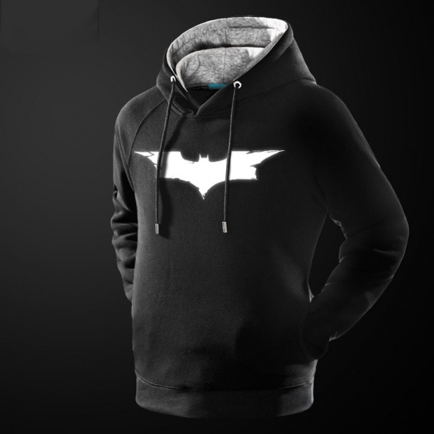 Luminous Batman Logo Sweatshirt Mens Black Marvel Superhero Hoodie