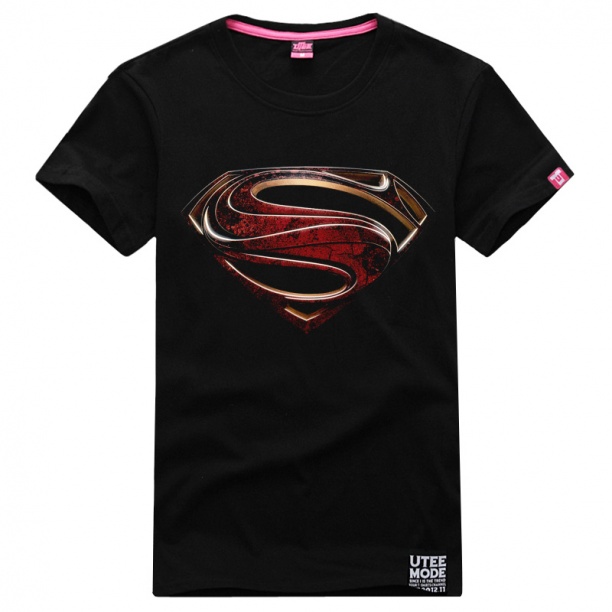 3D Steel Marvel Superhero Superman Logo T-shirt Large Size Black Tee Shirt 