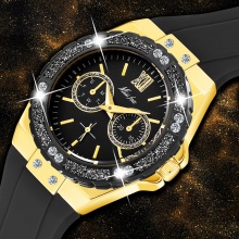Sport Black Watch Slicone Strap Women's Original Boyfriend Stainless Steel Chronograph Quartz Watches