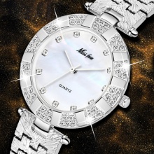 Classic Simple Analog Quartz WristWatch Pearl Dial Sliver Color Case Waterproof Clock Women Gifts