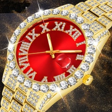 Modern Diamond Waterproof Red Watch Men Luxury 18k Gold Man Watch Analog Quartz Watch Men