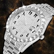 Silver Watches Men Watch Luxurious Style Full Big Diamond Chronograph Clock Men's