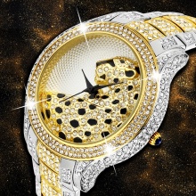 Quartz Men's Watches Elegant Sport leopard Diamond Montre Homme Watch Case Stainless Steel Waterproof
