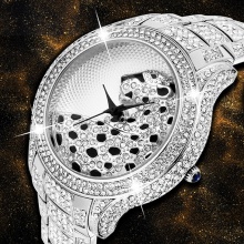 Unique Silver Leopard Men's Watches Bling Bling Diamond Quartz Wristwatch Waterproof