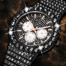 Full Diamond Black Dial Mens Watches Waterproof Luxury Bling Bling Design Watch For Men
