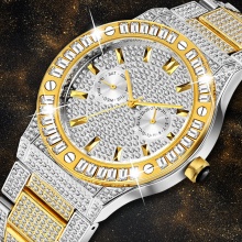 Men's Fashion Watches Men Square Diamond Stainless Steel bilingbiling Quartz Watch Men