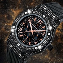Black Shine Diamond Mens Watches Stainless Steel Watch Quartz Men Date Calendar Business Wristwatch