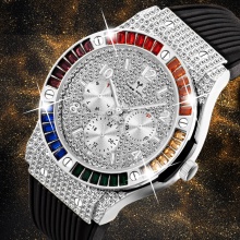 Square Color Diamond Men Watches Luxury Rubber Strap Quartz Wristwatches 