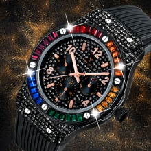 Black Watch Men's Luxury Square Color Diamond Chronograph Watch Rubber Strap Quartz Clock