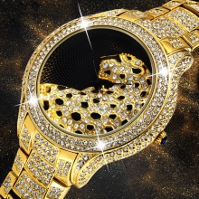 Leopard Female Golden Clock Charms Full Diamond Brand Gold Watch Women Wrist Business Quartz Watches