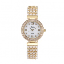 Nature Pearl Watch Women Stainless Steel Back Gold Watch Quartz Diamond Timepiece Women