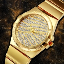 Roman Numerals Gold Watches Women Diamond Watch Face For Women Clock Steel Weave Rhinestone Quartz Watch