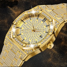 18K Gold Watch Men Diamond Mens Watches Luxury FF Iced Out Male Quartz Watch Calender