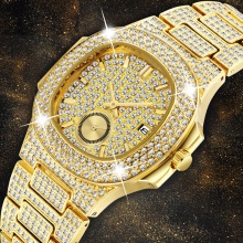 18K Gold Watch Men Chronograph Waterproof Big Hublo Steel Full Diamond Watch