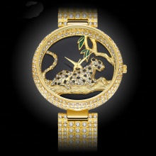 Leopard In Tree Mk Stainless Steel Import Japan Movt Analog Women Watches Quartz Golden Clock