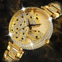 Fashion Luxury Women Wrist Watch Gold Leopard Clouds Diamond Ladies Watch Quartz Clock