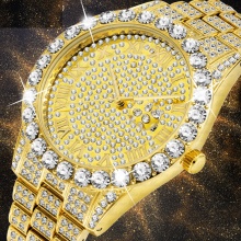 Men's Watch Gold Men Fashion Watches Men Big Diamond Bracelet Luxury Watch Men Gift Box