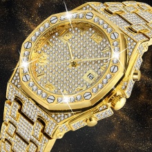 Luxury Watch Women Trending Unique FF Diamond Watch 18k Gold Quartz Iced Out Arabic Watch
