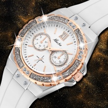 Geneva Fashion Ladies Watch Luxury Diamond White Rubber Band Female Quartz Wristwatch
