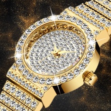 Small Womens Watch FF Unique Diamond Waterproof Analog 18K Gold Classic Iced Out Watch