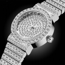 Small Ladies Fashion Wrist Watch Silver 7mm Ultra Thin Full Diamond Bracelet Women's Quartz Wristwatch