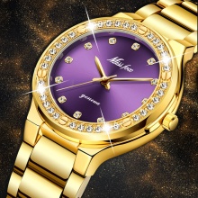 Diamond Wrist Watches For Women Steel Two Tone Gold Female Watch Hour Purple Quartz Wristwatch