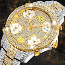 51MM Oversized Men's Watch 5 Time Zones Full Paved White Diamond Watch