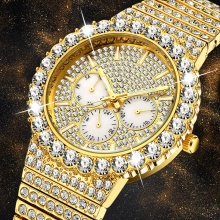 Men's Watches Big Rainbow 18k Gold Fashion Wrist Watch Men Iced Out Quartz Wristwatch Gift