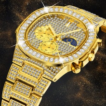 Man luxury Watch Gold Ice Out Full Diamond Square Wristwatches Double Dial Chronograph Watches