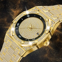 Unique Classic Ice Out Diamond Real Chronograph Wrist Watch Stainless Steel Strap