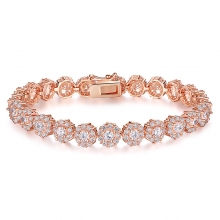 18K Rose Gold Plated Cubic Zircon Crystal Chain Link Bracelets for Women Ladies -Gold Plated