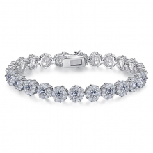Silver Plated Cubic Zircon Crystal Chain Link Bracelets for Women Ladies -Silver Plated 