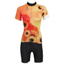 Personalised Yellow sunflower cycling jerseys short sleeve bike suits for ladies