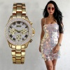 Montre de luxe pour dames iced out watch avec mouvement à quartz