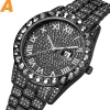 Big Diamond Red Mens Watches 18K Gold Watch Men Stainless Steel Link Analog Best Quartz Wristwatch