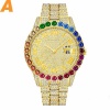 Rainbow Diamond Erkek Saatler Analog 18K Gül Altın Paslanmaz Çelik Link Quartz Erkek Kol Saati